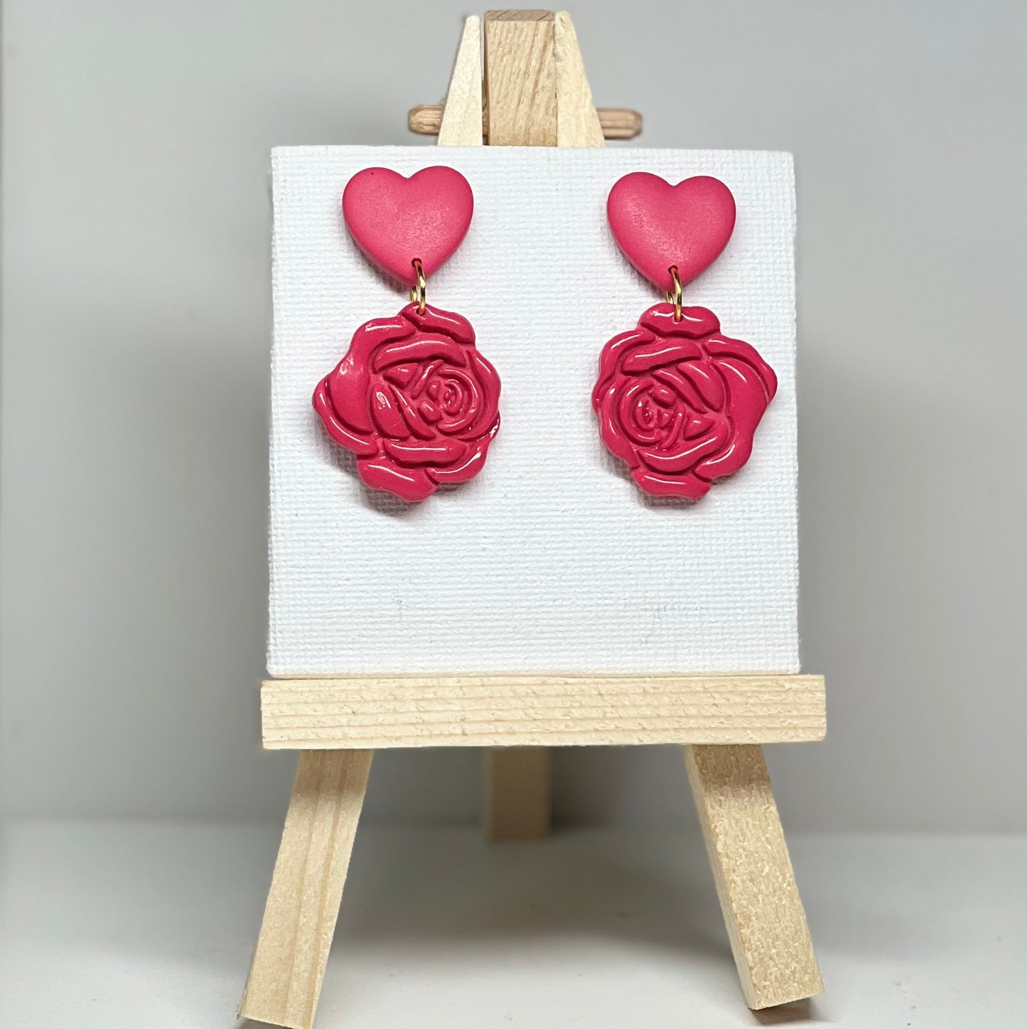 Heart & Rose Polymer Clay Earrings