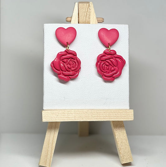 Heart & Rose Polymer Clay Earrings